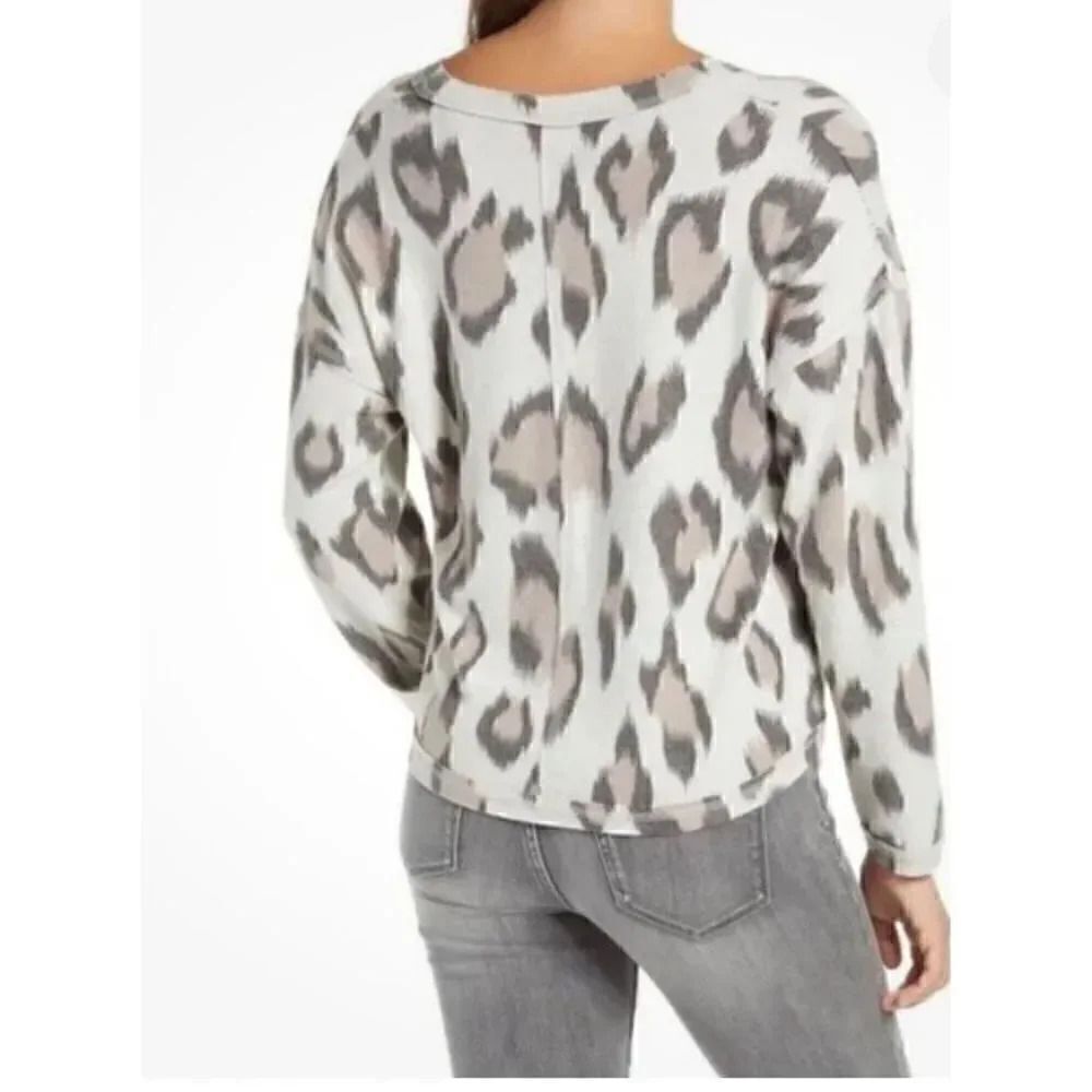 Socialite V Neck Long Sleeve Top Womens Multi Leopard Print Soft SZ L -#1687 - Picture 4 of 13